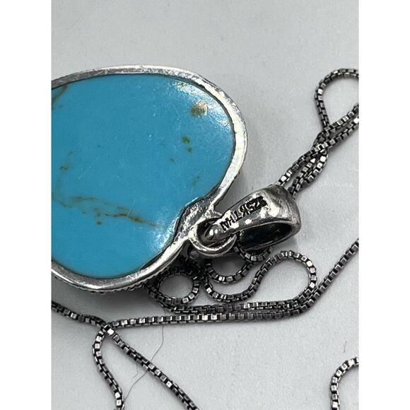 Sterling silver 925K Thai Turquoise‎ Polished Marcasite Heart Pendant Necklace - Picture 14 of 16